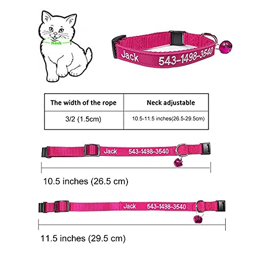 Collar de Gato Personalizado con Campana, Collar de Gato con Hebilla de liberación de Seguridad, Nombre de identificación de Mascota Bordado Tel en el Collar de Gatito