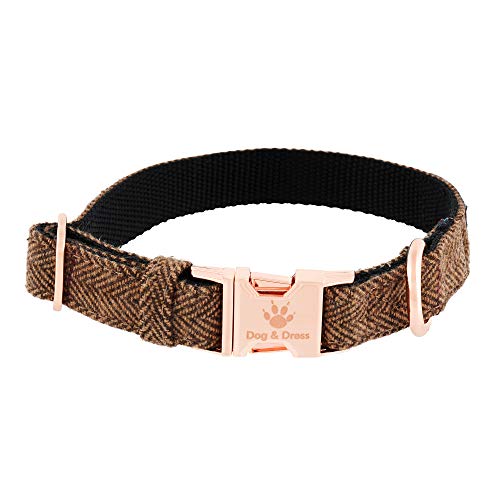 Collar de Perro Argos, Oro Rosa, Ajustable, Perros Grandes y Perros pequeños, Nailon Tweed, Perro Regalo (M/L 40-63 cm circunferncia del Cuello)