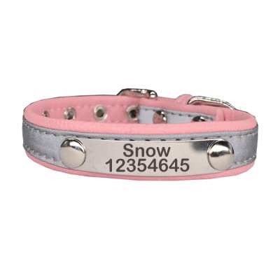 Collar De Perro Collar Ajustable De Cuero PU con Efecto Reflectante Y Grabado Gratis, Collares para Mascotas, Perros Y Gatos, Collares para Cachorros con Corte De Pata, 6 Colores