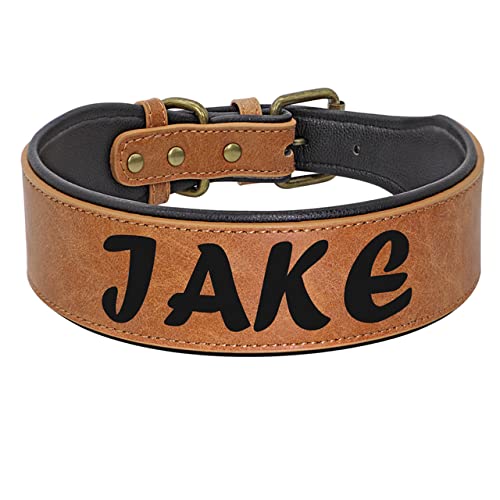 Collar De Perro Collar De Cuero Personalizado Para Perros, Collares Anchos Y Acolchados Para Identificación De Mascotas, Collares Con Nombre De Perros Con Impresión Gratuita Para Perros Medianos Gran