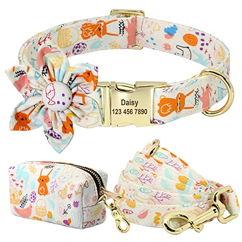 Collar De Perro Collar De Perro Con Estampado Floral, Collares De Nailon Personalizados Con Estampado De Moda Para Perros Con Placa De Identificación Grabada Gratis Para Perros Pequeños, Medianos Y G