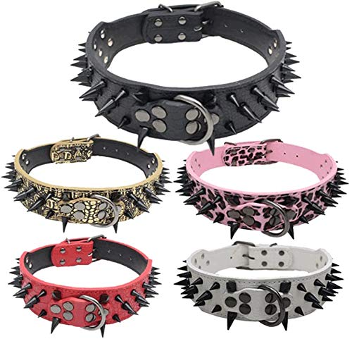 Collar de Perro Collares de Cuero Acolchados Lujosos con Tachuelas Afiladas para Perros Medianos Grandes Collar 5cm de Ancho Anti Mordiscos L,RDL-Nr