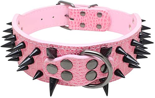 Collar de Perro Collares de Cuero Acolchados Lujosos con Tachuelas Afiladas para Perros Medianos Grandes Collar 5cm de Ancho Anti Mordiscos S,Rd-Nr