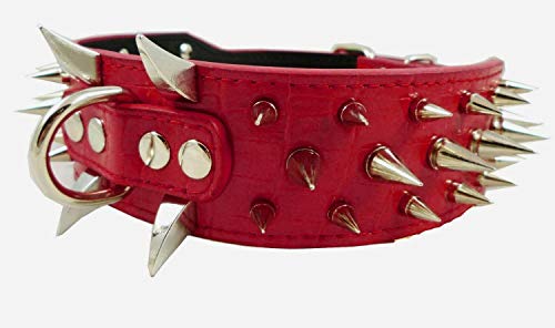 Collar de Perro Collares de Cuero Acolchados Lujosos con Tachuelas Afiladas para Perros Medianos Grandes Collar 5cm de Ancho Anti Mordiscos S,Rj-PT