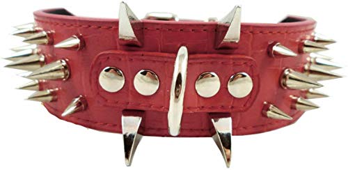 Collar de Perro Collares de Cuero Acolchados Lujosos con Tachuelas Afiladas para Perros Medianos Grandes Collar 5cm de Ancho Anti Mordiscos S,Rj-PT