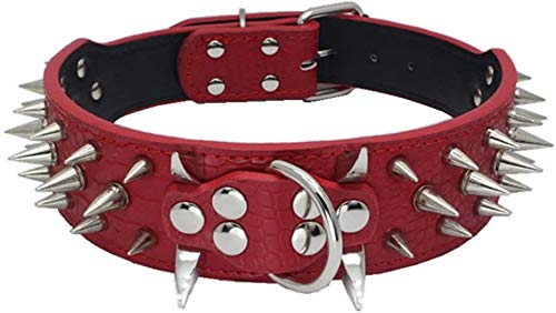 Collar de Perro Collares de Cuero Acolchados Lujosos con Tachuelas Afiladas para Perros Medianos Grandes Collar 5cm de Ancho Anti Mordiscos S,Rj-PT