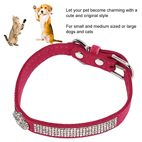 Collar de Perro con Diamantes de Imitación, Elástico Cómodo para Gatos para Perros con de Moda Collar de Perro con Diamantes de Imitación(Estilo de la Corona: Rosa roja, S)