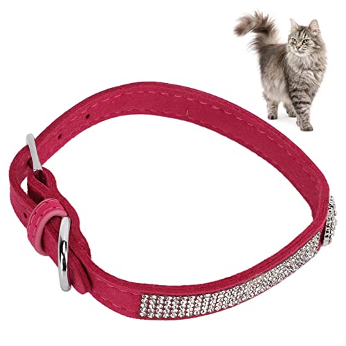 Collar de Perro con Diamantes de Imitación, Elástico Cómodo para Gatos para Perros con de Moda Collar de Perro con Diamantes de Imitación(Estilo de la Corona: Rosa roja, S)