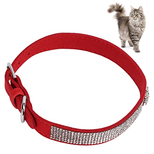 Collar de Perro con Diamantes de Imitación, Gamuza Microfibra Linda Collar de Perro con Diamantes de Imitación Brillante para Gatos para Perros(Sección de la Corona: Rojo, L)