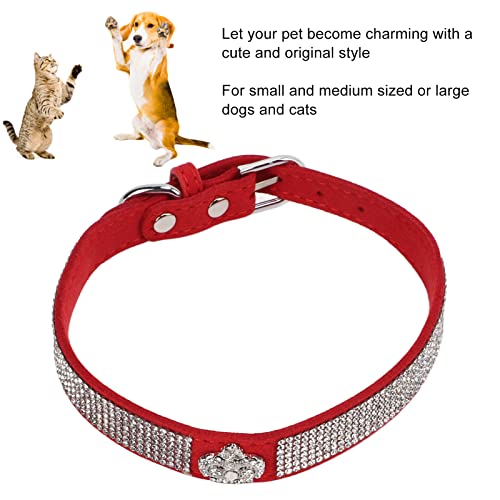 Collar de Perro de Diamantes de Imitación, Collar de Perro de Diamantes de Imitación de Cómodo Elástico Brillante con Hebilla de Metal para Gatos para Perros(Sección de la Corona: Rojo, S)