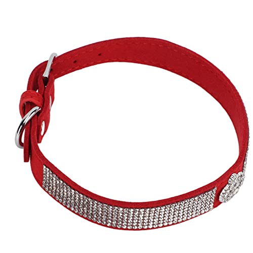 Collar de Perro de Diamantes de Imitación, Collar de Perro de Diamantes de Imitación de Cómodo Elástico Brillante con Hebilla de Metal para Gatos para Perros(Sección de la Corona: Rojo, S)