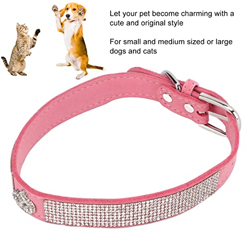 Collar de Perro de Diamantes de Imitación de, Collar de Perro de Diamantes de Imitación de Moda de Microfibra de Gamuza Suave con Hebilla de Metal para Gatos para Perros(Estilo de Corona: Rosa, S)