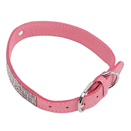 Collar de Perro de Diamantes de Imitación de, Collar de Perro de Diamantes de Imitación de Moda de Microfibra de Gamuza Suave con Hebilla de Metal para Gatos para Perros(Estilo de Corona: Rosa, S)