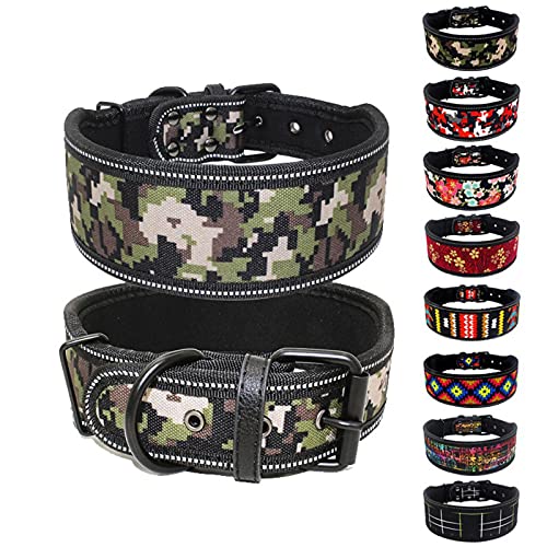 Collar de Perro de Nailon Reflectante de 1 Pieza, Collares para Mascotas Anchos Acolchados Ajustables para Perros medianos grandes-02, L