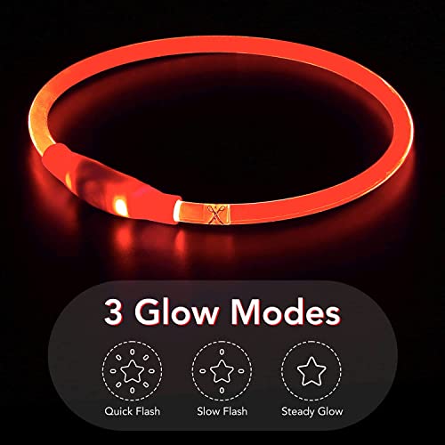 Collar de Perro LED Collares de Perro iluminados Impermeable USB Recargable Glow Safety Collares de Perro básicos para Perros Grandes, medianos y pequeños (Rojo)