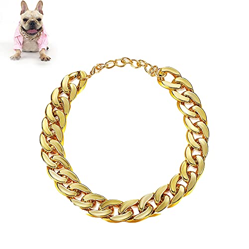 Collar de Perro Oro, 2 Piezas Cadena de Oro Perro, Cadena Oro para Perros, Collar de Cadena Metal Perros, Ligero, Adecuado para Gatos Pequeños y Cachorros Teddy French Bulldogs, Estilo Hip-Hop