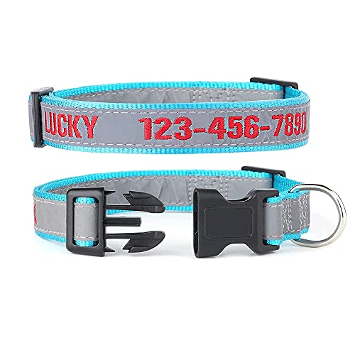 Collar de Perro Reflectante Personalizado, Nombre de Perro Bordado Personalizado Número de teléfono con Collar de 5 Colores 3 tamaños Ajustables: S- M- L, para Perros pequeños, Grandes y medianos