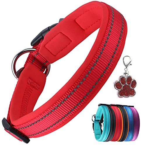 Collar de Perro Suave Acolchado Neopreno Ajustable Collares Reflectantes para Mascotas para Perros PequeñOs Medianos Grandes - Rojo - S