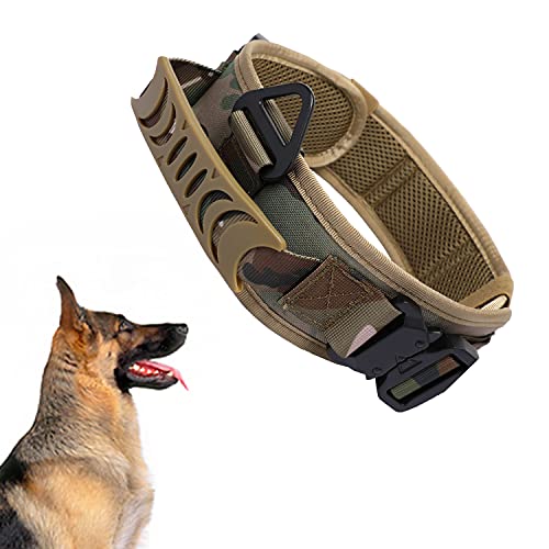 Collar de Perro táctico Grande, Collar de Perro Militar para 2.1 "de Ancho, Collar de Perro de Nailon Ajustable, Hebilla de Metal Resistente con asa para adiestramiento de Perros