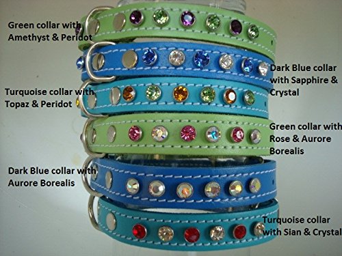 Collar de piel con cristales de Swarovski, diseño de perro, 9 opciones de cristal, 4 tamaños de collar, 3 colores, turquesa, verde pistacho o azul oscuro más de 100 combinaciones