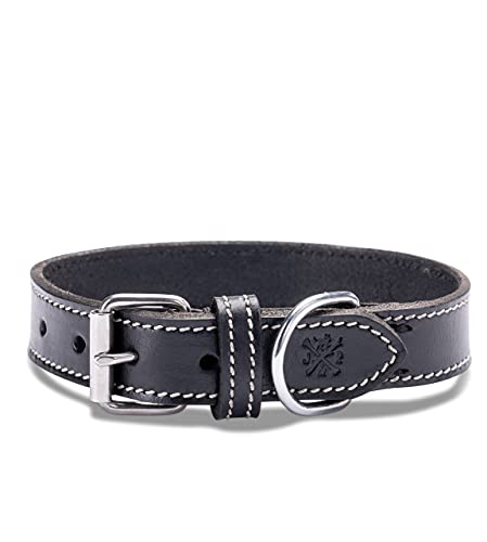 Collar de piel para perros – muy resistente y elegante collar de piel auténtica – Collar para perros pequeños y grandes (S (34 – 41 cm)