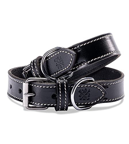 Collar de piel para perros – muy resistente y elegante collar de piel auténtica – Collar para perros pequeños y grandes (S (34 – 41 cm)