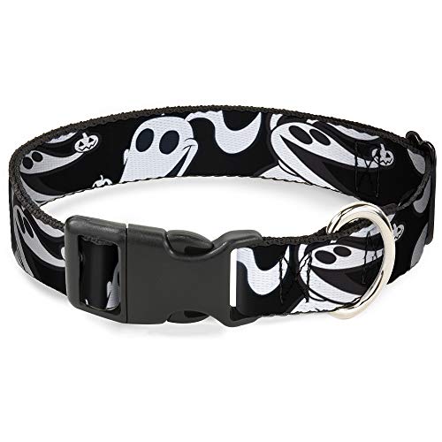 Collar de plástico para Perro con Clip de Pesadilla Antes de Navidad, Cero Expresiones Negro y Blanco de 18 a 32 Pulgadas, 1.5 Pulgadas de Ancho