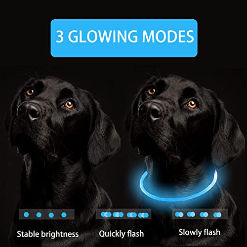 Collar Luminoso Perro ，Collar De Perro Luminoso USB Recargable Collar de Destello Ajustable Collar Luz Perros Impermeable para Perros pequeños, medianos y Grandes - 3 Modos