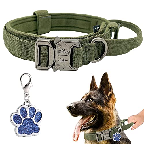 Collar para Perro Ajustable asa de Control, Collar para Perro Perros Grandes Tácticos con Hebilla de Metal, Collares para Perros Anchos 3.8CM, Collar K9 Nylon L Verde