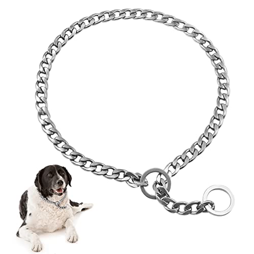 Collar para Perro Collar de adiestramiento para Perros en Acero, Collares Antitirones para Perros, Ajustable al Aire Libre Entrenamiento y Correr,Caminar, Tamaño (Plata, L-3,5mm×60cm)