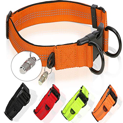 Collar para perro de nailon, collar para perro grande, acolchado suave de neopreno y nailon, ajustable y reflectante, color naranja