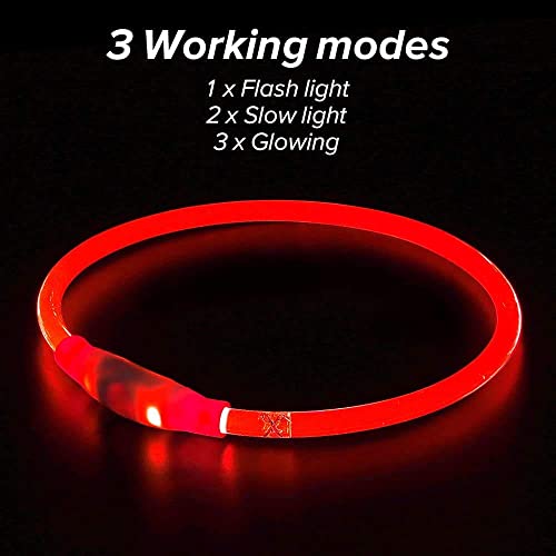 Collar para perro iluminado que brilla en la oscuridad, rojo, de seguridad con USB recargable, collar superbrillante, intermitente, 4 colores para perros pequeños, medianos y grandes