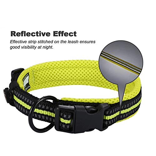 Collar para Perros Pequeños Grandes Medianos Reflectante Suave Acolchado Impermeable Ajustable Transpirable con Etiqueta de Nombre para Caminar Correr Trekking Entrenamiento (Verde, M)