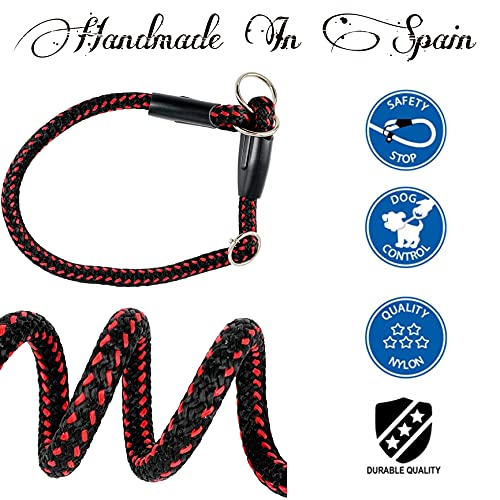 Collar para Perros Semiestragulador, Hecho en España, Ajustable Deslizante en Nylon Redondo, Antitirones y Resistente, Adiestramiento para Perros Pequeños, Medianos y Grandes. XL 70CM