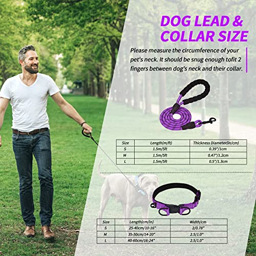 Collar Perro Ajustable,con Correa Perro,Collar Nylon Reflectante,1.2m Correas para Perros, para Caminar Correr Entrenamiento,para Perros Pequeños,Morado,2.0cm De Ancho