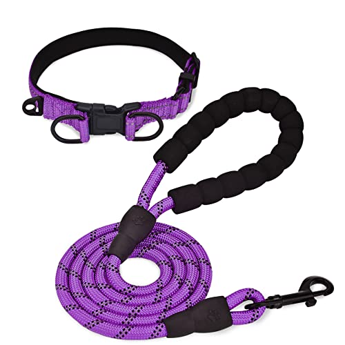 Collar Perro Ajustable,con Correa Perro,Collar Nylon Reflectante,1.2m Correas para Perros, para Caminar Correr Entrenamiento,para Perros Pequeños,Morado,2.0cm De Ancho