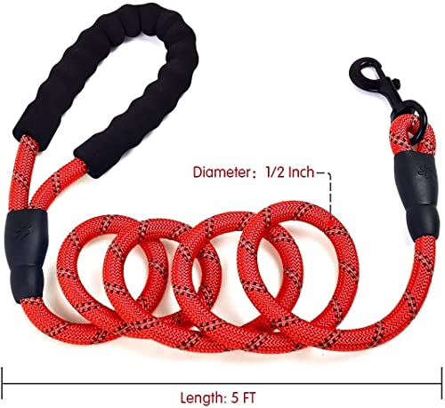 Collar Perro Ajustable,con Correa Perro,Collar Nylon Reflectante,1.5m Correas para Perros, para Caminar Correr Entrenamiento,para Perros Pequeños,Rojo,2.5cm De Ancho