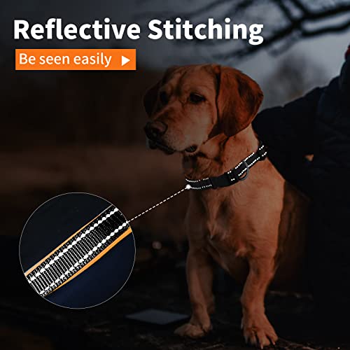 Collar Perro Pequeños Grandes Medianos Reflectante Collar para Perros Acolchado Suave Nylon Neopreno Ajustable Transpirable para la Caminata Diaria Corriendo - Naranja -L