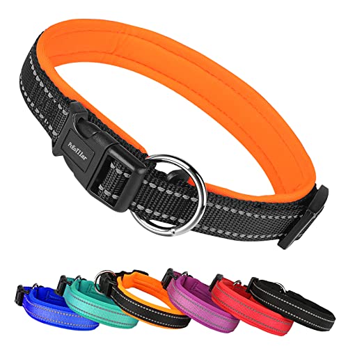 Collar Perro Pequeños Grandes Medianos Reflectante Collar para Perros Acolchado Suave Nylon Neopreno Ajustable Transpirable para la Caminata Diaria Corriendo - Naranja -L