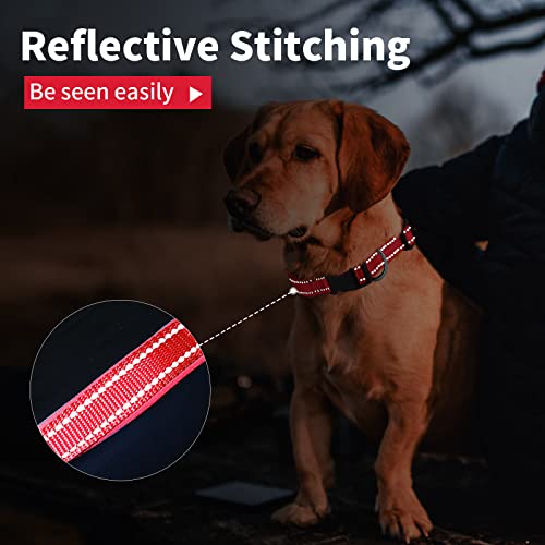 Collar Perro Pequeños Grandes Medianos Reflectante Collar para Perros Acolchado Suave Nylon Neopreno Ajustable Transpirable para la Caminata Diaria Corriendo - Rojo -L