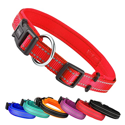 Collar Perro Pequeños Grandes Medianos Reflectante Collar para Perros Acolchado Suave Nylon Neopreno Ajustable Transpirable para la Caminata Diaria Corriendo - Rojo -L