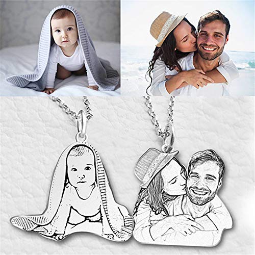 Collar personalizado con foto para mascotas / gatos / perros, colgante de plata con cadena, imagen personalizada para mujeres(Plata 18"(45cm)-Adult)