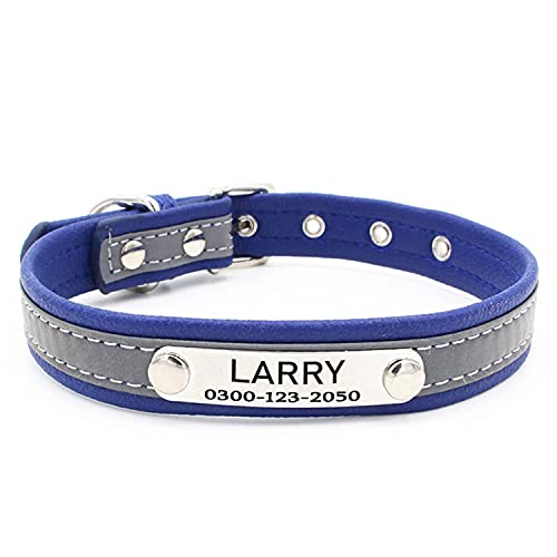 Collar Reflectante Ajustable Personalizados para Gatos Perros Cachorro Gatito con Etiqueta de Nombre Grabado Collar Perro Gato Grande Mediano Pequeño Azul