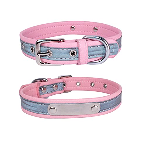 Collar Reflectante Ajustable Personalizados para Gatos Perros Cachorro Gatito con Etiqueta de Nombre Grabado Collar Perro Gato Grande Mediano Pequeño Rosado