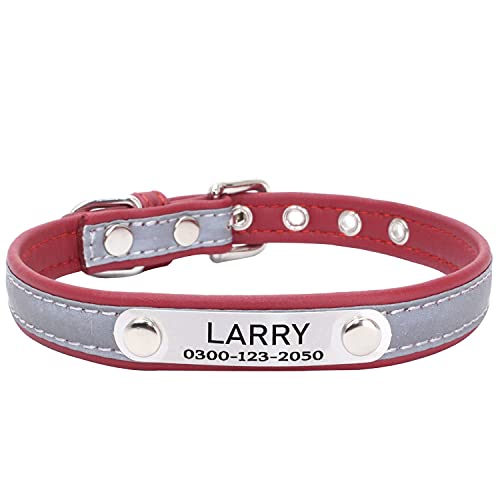 Collar Reflectante Ajustable Personalizados para Gatos Perros Cachorro Gatito con Etiqueta de Nombre Grabado Collar Perro Gato Grande Mediano Pequeño Rojo