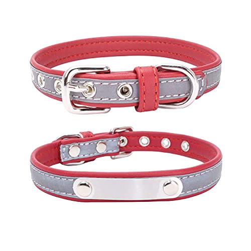 Collar Reflectante Ajustable Personalizados para Gatos Perros Cachorro Gatito con Etiqueta de Nombre Grabado Collar Perro Gato Grande Mediano Pequeño Rojo