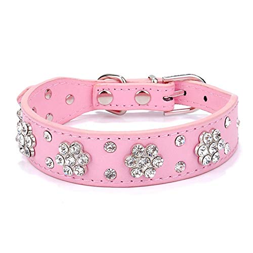 Collares Básicos Collar De Perro De Diamantes De Imitación De   Cuero Collar De Cachorro De Mascota Collar De Gato Con Tachuelas De Cristal Bling Rosa Rojo Para Perros Pequeños Medianos @ Blue_