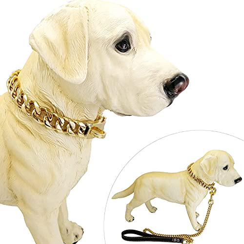 Collares Cadena Perros Fuertes Acero Inoxidable,con Control Seguridad,Entrenamiento de Mascotas, Caminar, con Cierre Seguridad,Suministros para Mascotas Collar para Mascotas (Gold-50.80cm/20inch)