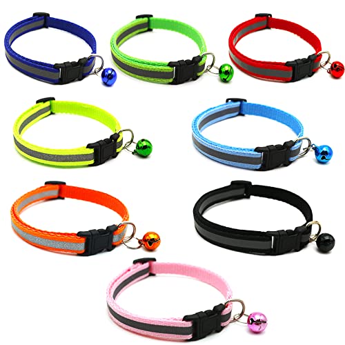 Collares para Cachorros,8 Piezas Collar Nylon Reflectante Collar Perro Ajustable con Campanas para Perros y Gatos pequeños,19-32cm