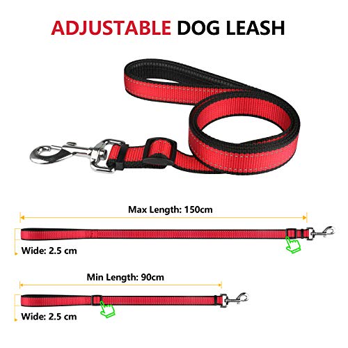 Collares y Correa para Perros Reflectante PcEoTllar Neopreno Acolchado Collar de Perro con Correa Etiqueta Duradero Ajustable Forrado Pequeños Medianos Grandes - Rojo - L